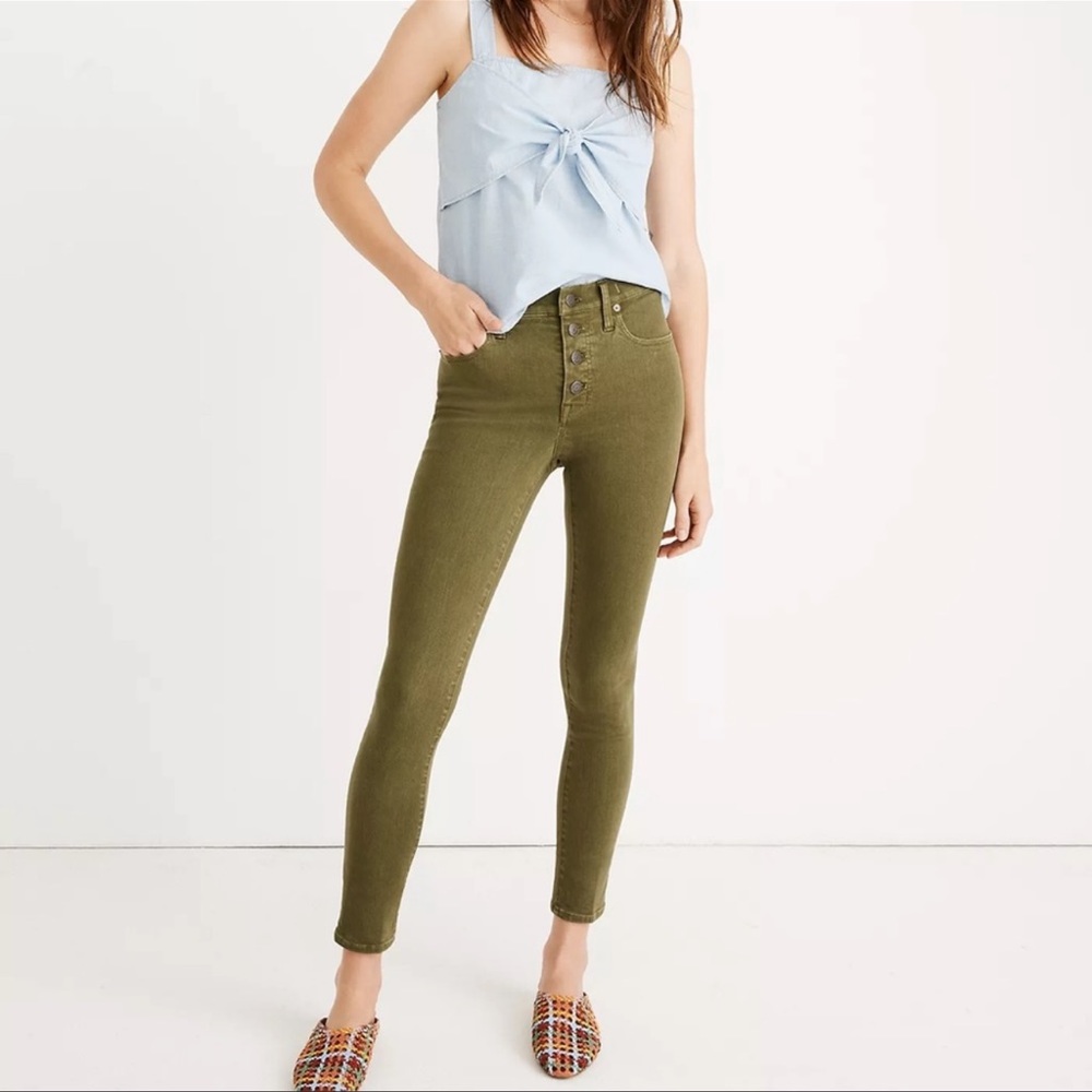Madewell Women’s 9’’ Mid Rise Skinny Button Fly Pants Army Green Size 31